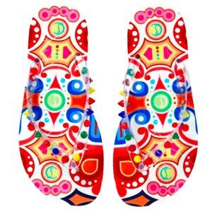 Christian Louboutin Women Donna Loubi Flip Flops Sandals Rainbow White Sz 36 NIB